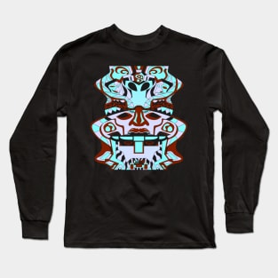 totem helm in ecopop olmec sentinel pattern art in alien framework Long Sleeve T-Shirt